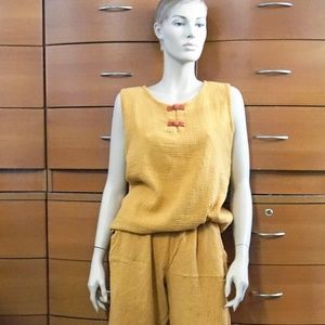 BROADCLOTH COTTON SET OCHRE CROPPED PANTS TOP US 8